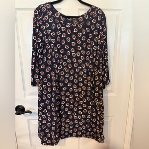 Boden Navy Leaves 🍁 Dress with Red and Cream Pattern 14 w/pockets